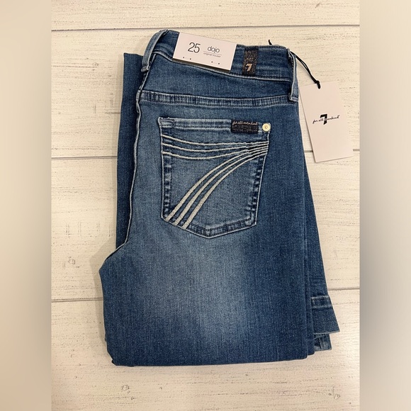7 For All Mankind Dojo Original Jeans Trouser NWT Size 25 7FAMK Silver Stitching - Picture 2 of 9